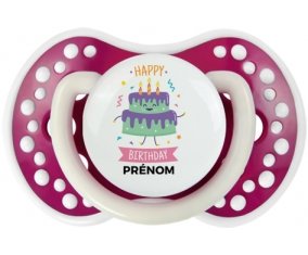 Gâteau anniversaire + prénom : 0/6 mois - Fuchsia phosphorescente embout Lovi Dynamic