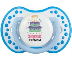 Gâteau anniversaire + prénom : 0/6 mois - Blanc-bleu phosphorescente embout Lovi Dynamic
