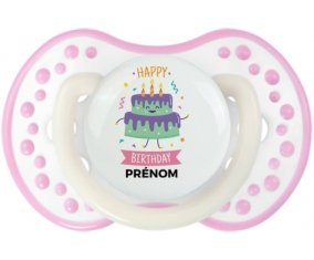 Gâteau anniversaire + prénom : 0/6 mois - Blanc-rose phosphorescente embout Lovi Dynamic