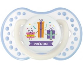 Cadeaux anniversaire style 1 + prénom : 0/6 mois - Blanc-cyan classique embout Lovi Dynamic