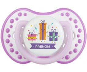 Cadeaux anniversaire style 1 + prénom : 0/6 mois - Blanc-mauve classique embout Lovi Dynamic