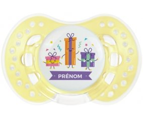 Cadeaux anniversaire style 1 + prénom : 0/6 mois - Trendy-jaune classique embout Lovi Dynamic