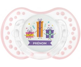 Cadeaux anniversaire style 1 + prénom : 0/6 mois - Retro-blanc-rose-tendre classique embout Lovi Dynamic