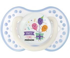 Party time anniversaire + prénom : 0/6 mois - Blanc-cyan classique embout Lovi Dynamic