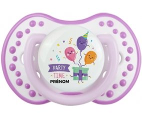 Party time anniversaire + prénom : 0/6 mois - Blanc-mauve classique embout Lovi Dynamic