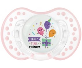 Party time anniversaire + prénom : 0/6 mois - Retro-blanc-rose-tendre classique embout Lovi Dynamic
