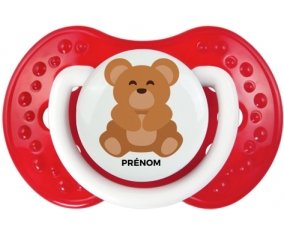 Ours + prénom : 0/6 mois - Blanc-rouge classique embout Lovi Dynamic