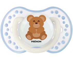 Ours + prénom : 0/6 mois - Blanc-cyan classique embout Lovi Dynamic