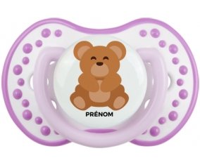 Ours + prénom : 0/6 mois - Blanc-mauve classique embout Lovi Dynamic
