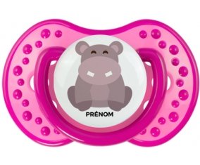 Hippopotame + prénom : 0/6 mois - Rose classique embout Lovi Dynamic