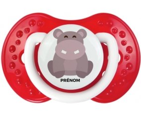 Hippopotame + prénom : 0/6 mois - Blanc-rouge classique embout Lovi Dynamic