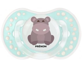 Hippopotame + prénom : 0/6 mois - Retro-turquoise-lagon classique embout Lovi Dynamic