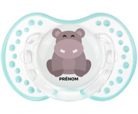 Hippopotame + prénom : 0/6 mois - Retro-blanc-lagon classique embout Lovi Dynamic