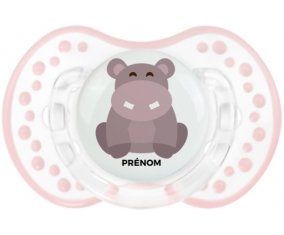 Hippopotame + prénom : 0/6 mois - Retro-blanc-rose-tendre classique embout Lovi Dynamic