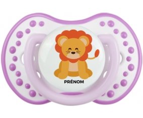 Lion style 3 + prénom : 0/6 mois - Blanc-mauve classique embout Lovi Dynamic