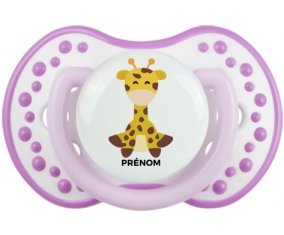 Girafe style 4 + prénom : 0/6 mois - Blanc-mauve classique embout Lovi Dynamic