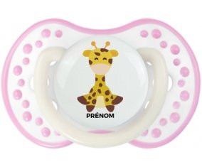 Girafe style 4 + prénom : 0/6 mois - Blanc-rose phosphorescente embout Lovi Dynamic