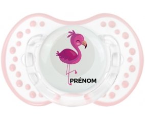 Flamant rose + prénom : 0/6 mois - Retro-blanc-rose-tendre classique embout Lovi Dynamic