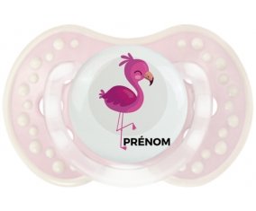Flamant rose + prénom : 0/6 mois - Retro-rose-tendre classique embout Lovi Dynamic