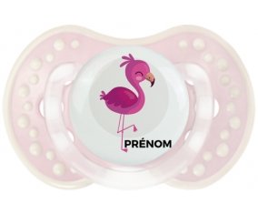 Flamant rose + prénom : 0/6 mois - Retro-rose-tendre classique embout Lovi Dynamic