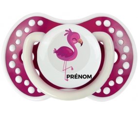 Flamant rose + prénom : 0/6 mois - Fuchsia phosphorescente embout Lovi Dynamic