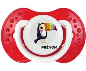 Toucan + prénom : 0/6 mois - Blanc-rouge classique embout Lovi Dynamic