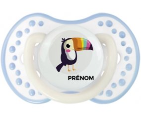 Toucan + prénom : 0/6 mois - Blanc-cyan classique embout Lovi Dynamic