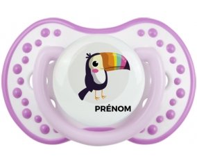 Toucan + prénom : 0/6 mois - Blanc-mauve classique embout Lovi Dynamic