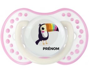 Toucan + prénom : 0/6 mois - Blanc-rose phosphorescente embout Lovi Dynamic
