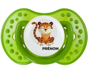 Tigre style 1 + prénom : 0/6 mois - Vert classique embout Lovi Dynamic