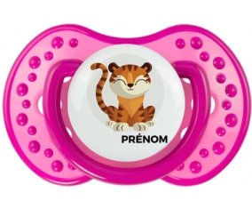 Tigre style 1 + prénom : 0/6 mois - Rose classique embout Lovi Dynamic