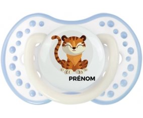 Tigre style 1 + prénom : 0/6 mois - Blanc-cyan classique embout Lovi Dynamic