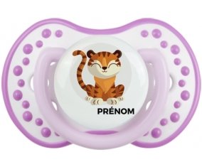 Tigre style 1 + prénom : 0/6 mois - Blanc-mauve classique embout Lovi Dynamic
