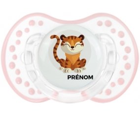 Tigre style 1 + prénom : 0/6 mois - Retro-blanc-rose-tendre classique embout Lovi Dynamic