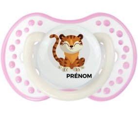 Tigre style 1 + prénom : 0/6 mois - Blanc-rose phosphorescente embout Lovi Dynamic