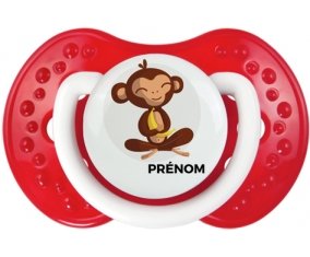 Singe style 3 + prénom : 0/6 mois - Blanc-rouge classique embout Lovi Dynamic