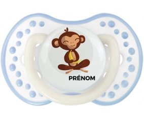 Singe style 3 + prénom : 0/6 mois - Blanc-cyan classique embout Lovi Dynamic