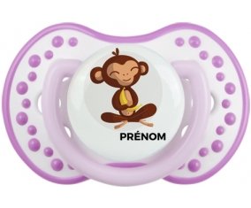 Singe style 3 + prénom : 0/6 mois - Blanc-mauve classique embout Lovi Dynamic