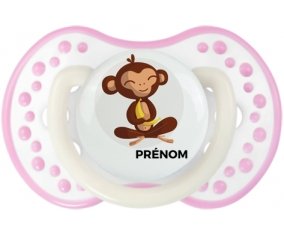 Singe style 3 + prénom : 0/6 mois - Blanc-rose phosphorescente embout Lovi Dynamic