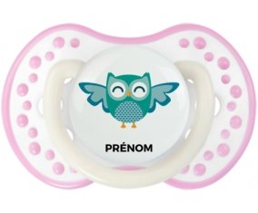 hibou rigolo + prénom : 0/6 mois - Blanc-rose phosphorescente embout Lovi Dynamic