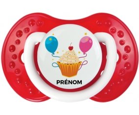 Gâteau ballon anniversaire + prénom : 0/6 mois - Blanc-rouge classique embout Lovi Dynamic
