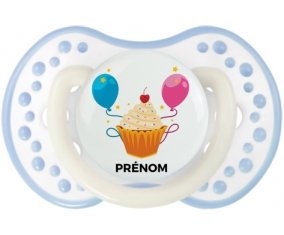 Gâteau ballon anniversaire + prénom : 0/6 mois - Blanc-cyan classique embout Lovi Dynamic
