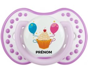 Gâteau ballon anniversaire + prénom : 0/6 mois - Blanc-mauve classique embout Lovi Dynamic