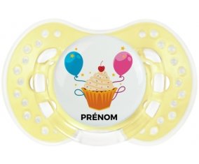 Gâteau ballon anniversaire + prénom : 0/6 mois - Trendy-jaune classique embout Lovi Dynamic