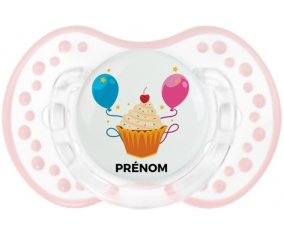 Gâteau ballon anniversaire + prénom : 0/6 mois - Retro-blanc-rose-tendre classique embout Lovi Dynamic