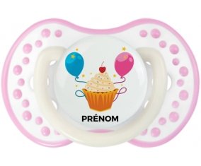 Gâteau ballon anniversaire + prénom : 0/6 mois - Blanc-rose phosphorescente embout Lovi Dynamic
