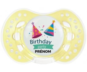 Birthday party style 1 + prénom : 0/6 mois - Trendy-jaune classique embout Lovi Dynamic