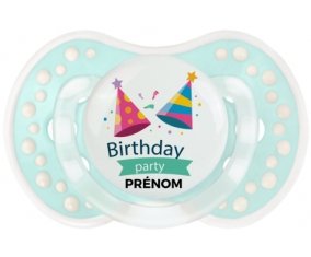 Birthday party style 1 + prénom : 0/6 mois - Retro-turquoise-lagon classique embout Lovi Dynamic