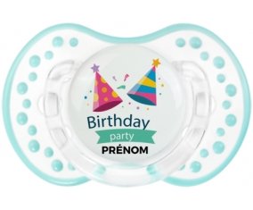 Birthday party style 1 + prénom : 0/6 mois - Retro-blanc-lagon classique embout Lovi Dynamic