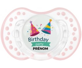 Birthday party style 1 + prénom : 0/6 mois - Retro-blanc-rose-tendre classique embout Lovi Dynamic